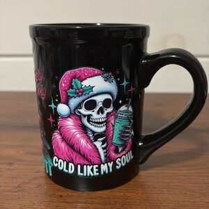 Cold Like My Soul Skeleton Christmas Oversized Black Mug